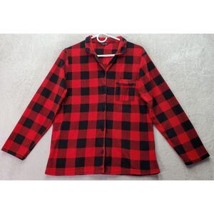 Follow Me Sleep Shirt Womens Small Red Plaid Long Sleeve Collared Button‎ Down